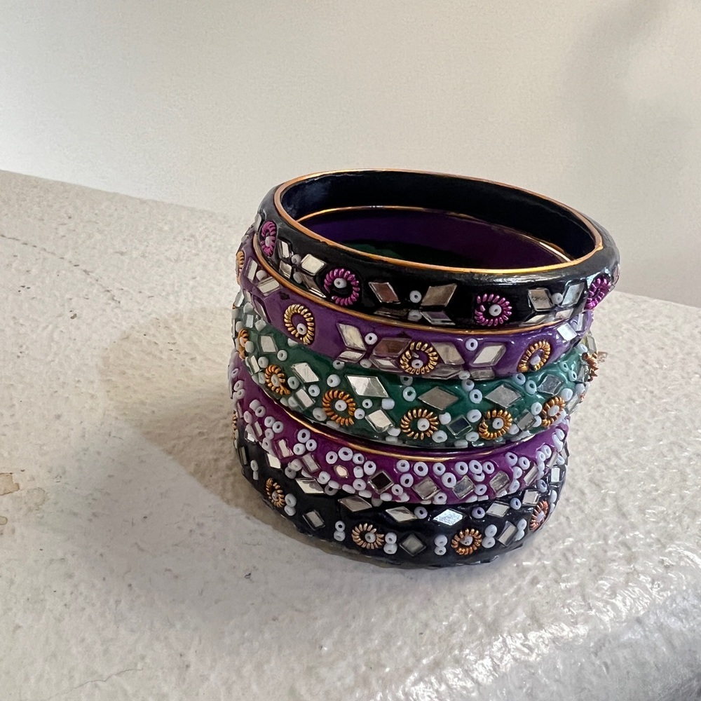 5 Set Wood Handmade Painted in India Bangle Antique Ethnic Jewelry Bracelet